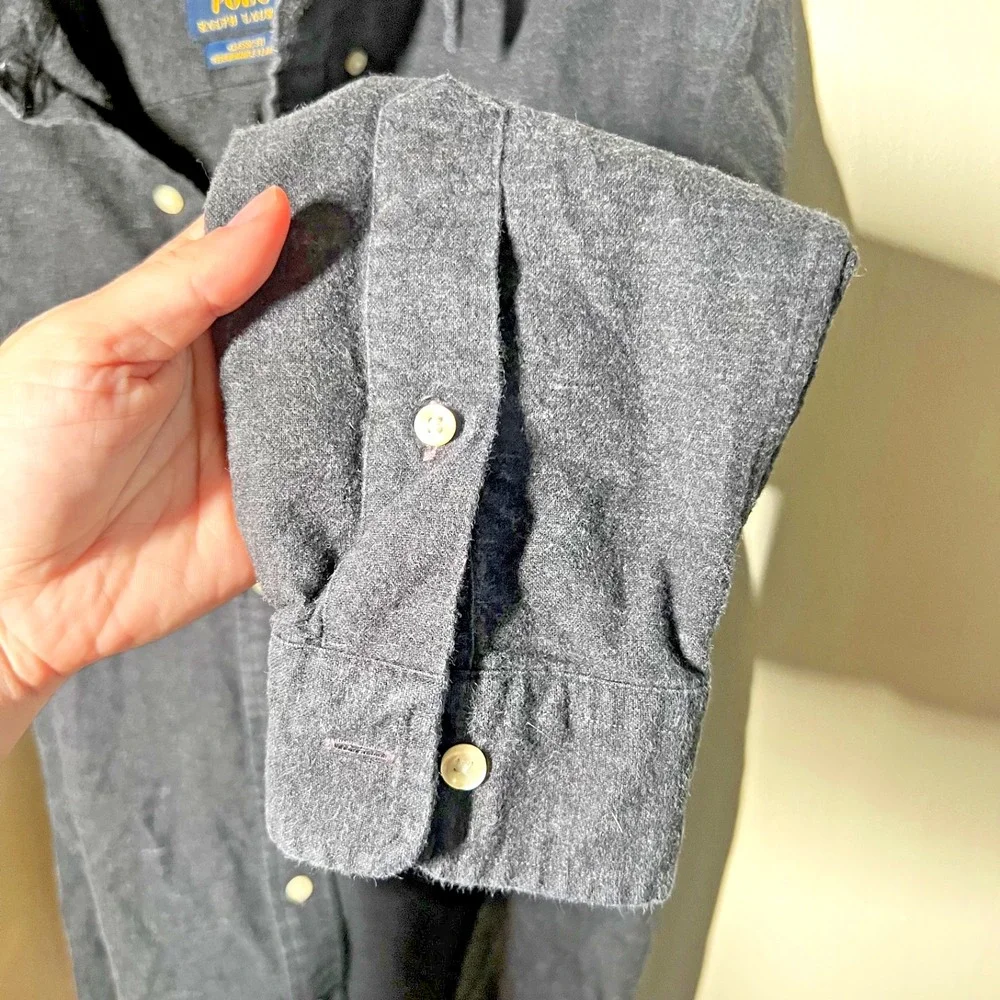 Polo‎ Ralph Lauren Flannel Button Up Shirt Mens Medium Gray Classic Performance